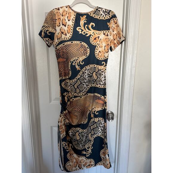 animal print  & Chain Print Drawstring Dress size M - Picture 3 of 4